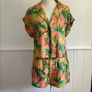 Tropical Print Pink Women's Shorts Set